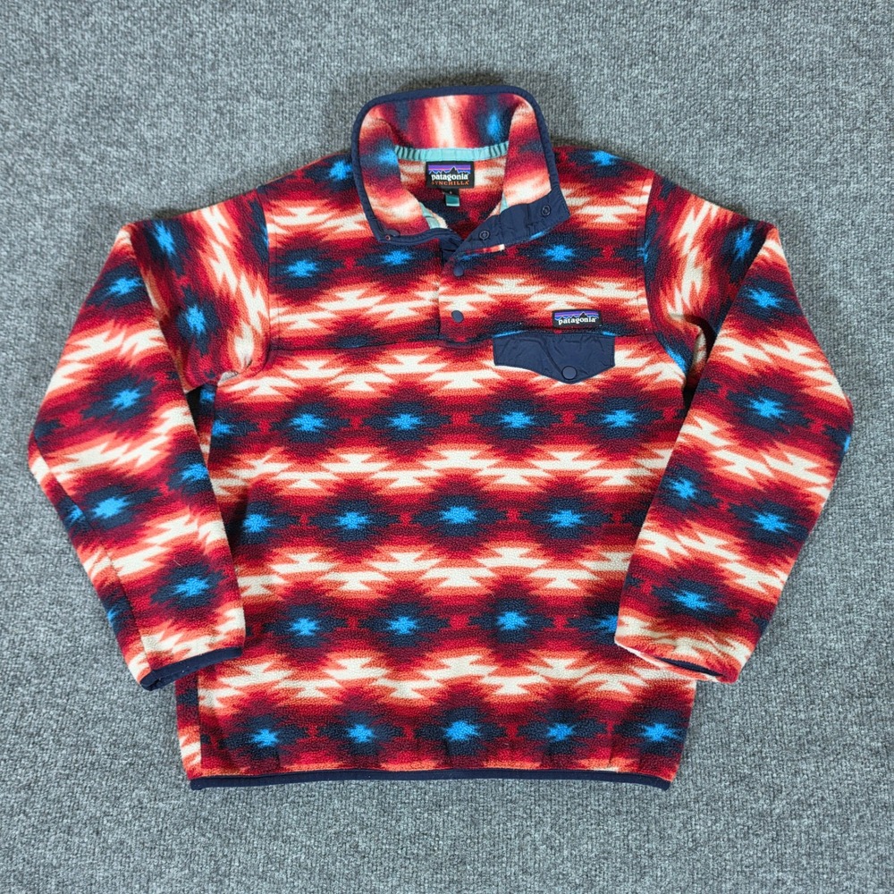 Patagonia Synchilla Snap-T Fleece Pullover Womens Small Red Geometric 25455 FA15